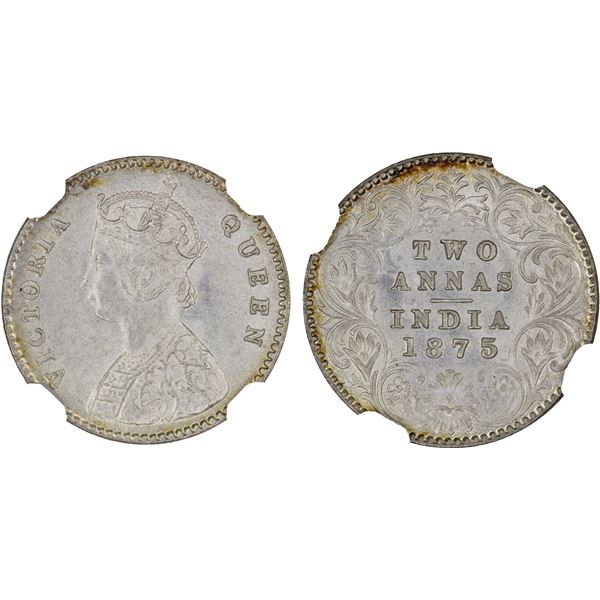 BRITISH INDIA: Victoria, Queen, 1837-1876, AR 2 annas, 1875(c), NGC MS64
