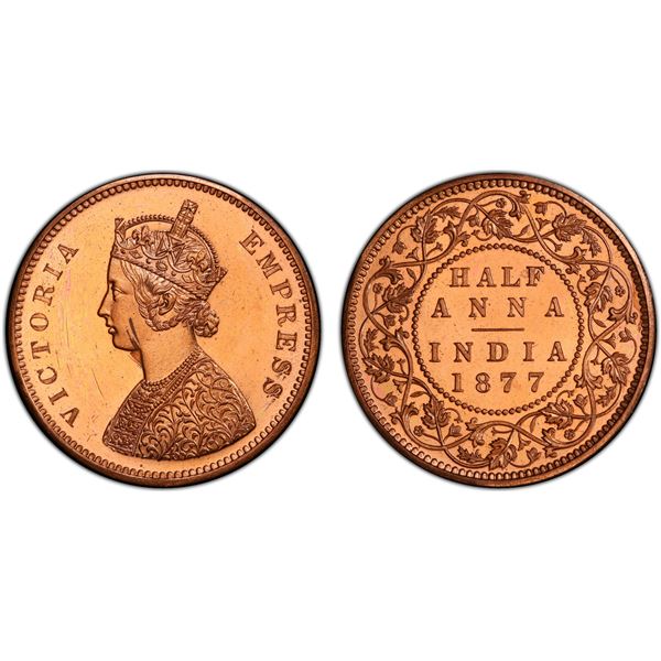 BRITISH INDIA: Victoria, Empress, 1876-1901, AE 1/2 anna, 1877(b), PCGS Proof 65RD