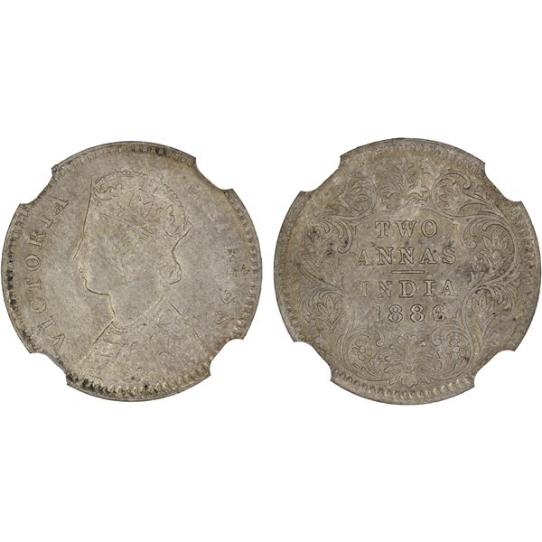 BRITISH INDIA: Victoria, Empress, 1876-1901, AR 2 annas, 1886-C, NGC MS64
