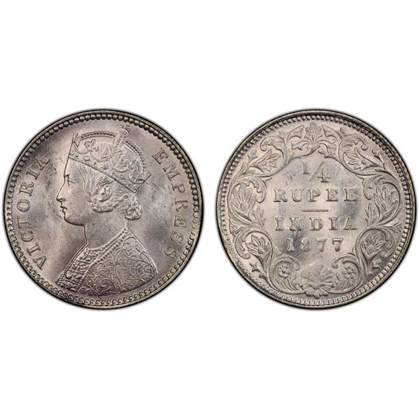 BRITISH INDIA: Victoria, Empress, 1876-1901, AR 1/4 rupee, 1877(c), PCGS MS64