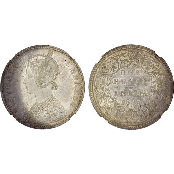 BRITISH INDIA: Victoria, Empress, 1876-1901, AR rupee, 1877(b), NGC MS63
