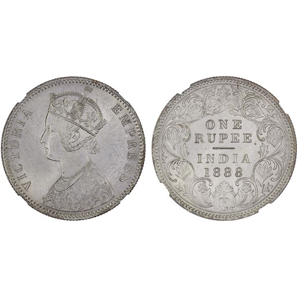 BRITISH INDIA: Victoria, Empress, 1876-1901, AR rupee, 1888-C, NGC MS62