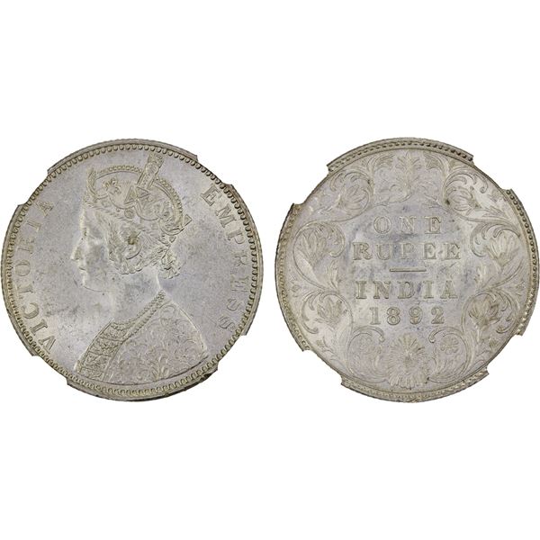 BRITISH INDIA: Victoria, Empress, 1876-1901, AR rupee, 1892-B, NGC MS63