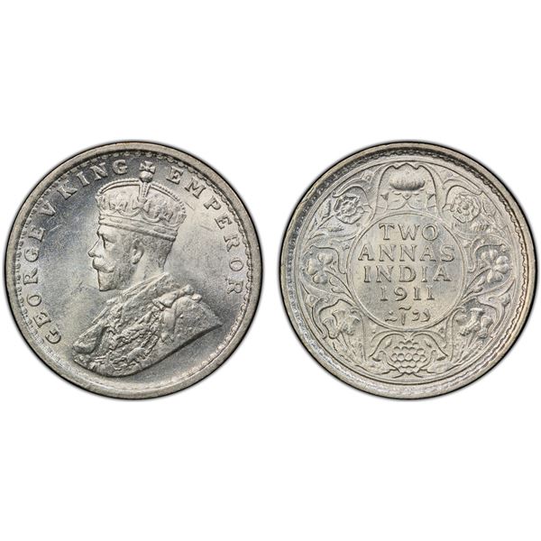 BRITISH INDIA: George V, 1910-1936, AR 2 annas, 1911(c), PCGS MS63