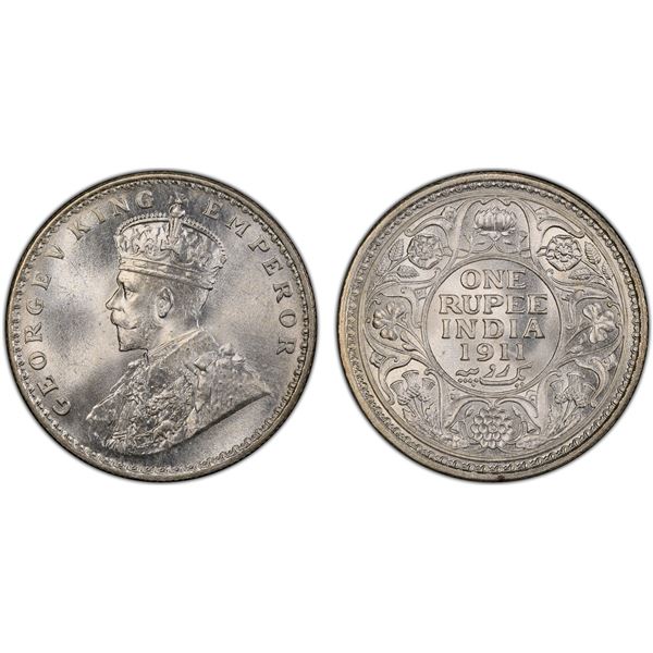 BRITISH INDIA: George V, 1910-1936, AR rupee, 1911(c), PCGS MS65