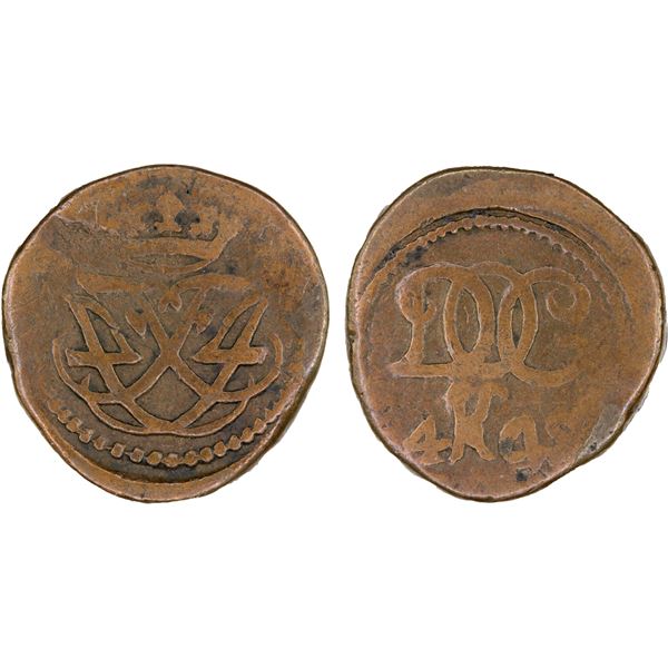 DANISH INDIA: Frederik IV, 1699-1730, AE 4 kas (3.72g), Tranquebar, ND, pleasing F-VF
