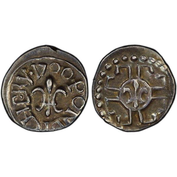 FRENCH INDIA: Louis XIV, 1643-1715, AR fanon (1.37g), Pondichery, 1700, PCGS EF45