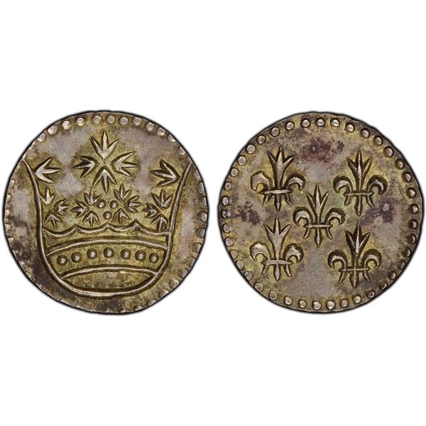 FRENCH INDIA: Louis XV, 1715-1774, AR 2 fanon (3.93g), Pondichery, ND, PCGS MS62