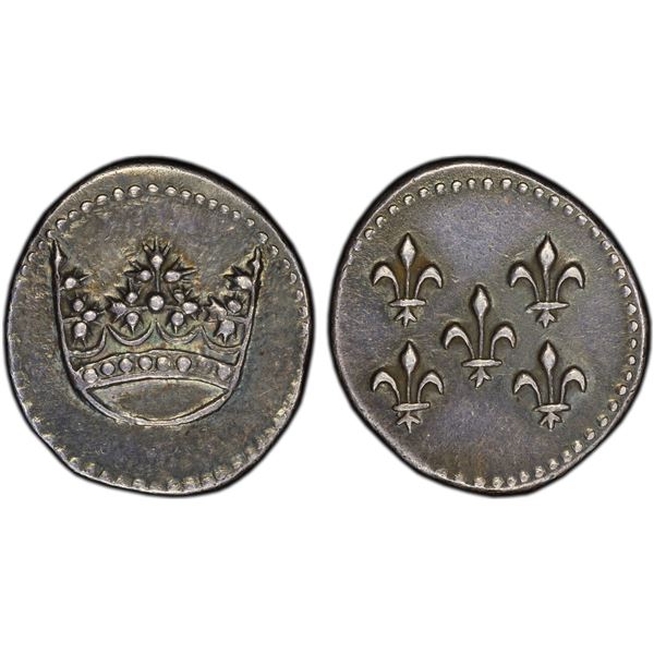 FRENCH INDIA: Louis XV, 1715-1774, AR 2 fanon (2.99g), Pondichery, ND, PCGS AU55