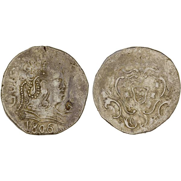 GOA: Maria I, 1788-1809, AR rupia, 1806, VF-XF