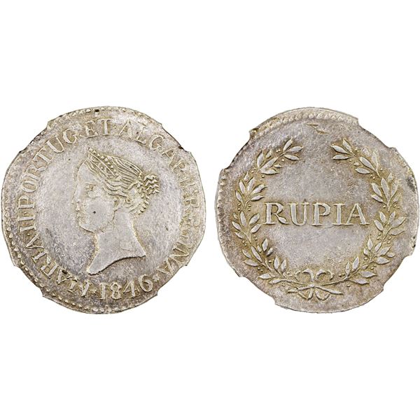 GOA: Maria II, 2nd reign, 1834-1853, AR rupia, 1846, NGC AU58