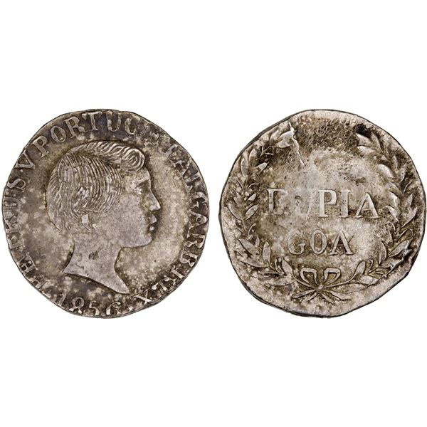GOA: Pedro V, 1853-1861, AR rupia (10.87g), 1856, choice XF
