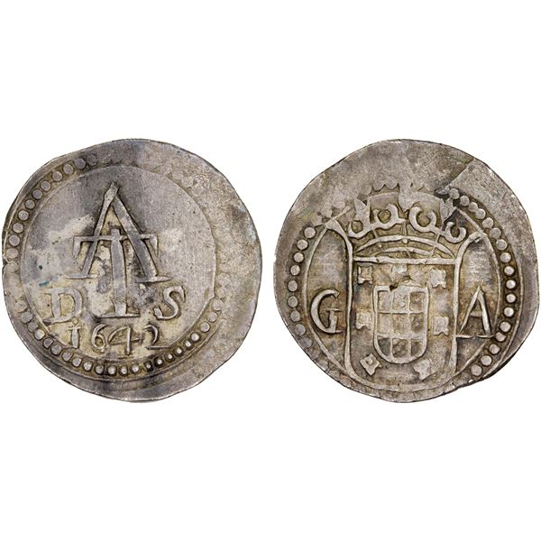 PORTUGUESE INDIA: Joao IV, 1640-1656, AR 2 tangas (4.44g), Goa / Ceylon, 1642, VF-XF