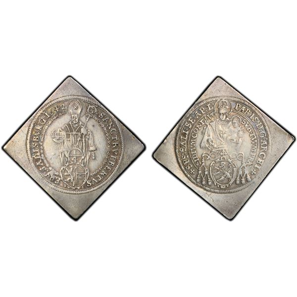 AUSTRIA: SALZBURG: Paris von Lodron, 1619-1653, AR klippe 1/4 thaler (7.10g), 1642, PCGS XF details