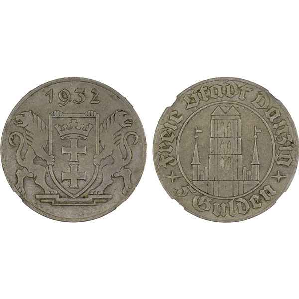 DANZIG: Free City, AR 5 gulden, 1932, NGC AU50