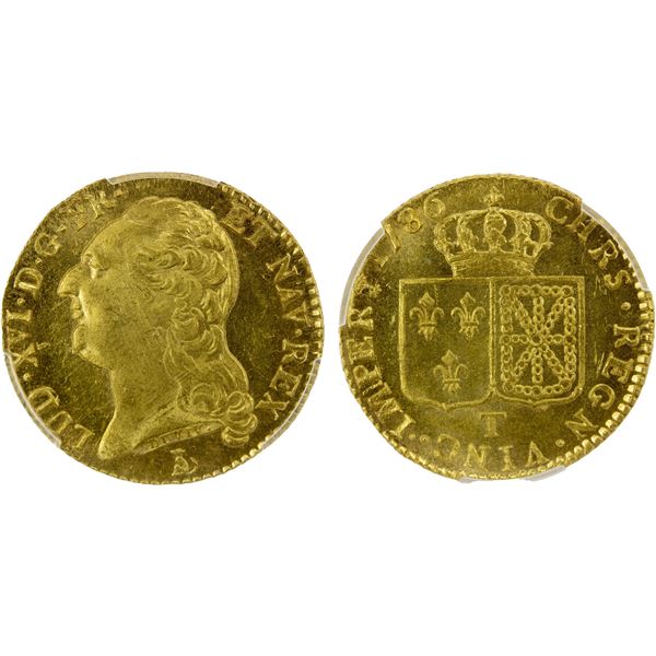 FRANCE: Louis XVI, 1774-1792, AV louis d'or, 1786-T, PCGS MS63