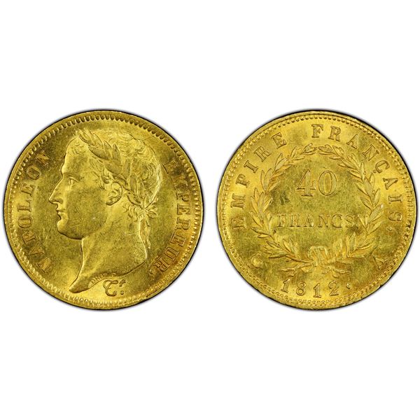 FRANCE: Napoleon I, Emperor, 1804-1814, AV 40 francs, 1812-A, PCGS MS62