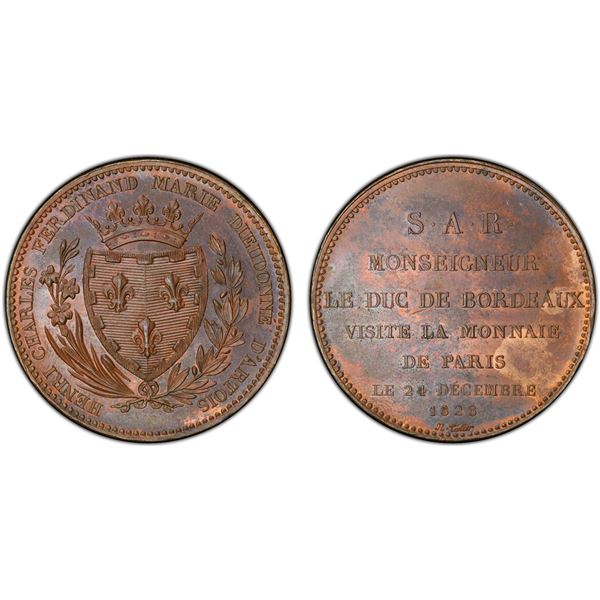 FRANCE: Charles X, 1824-1830, AE 5 francs, 1828, PCGS Specimen 63 BN