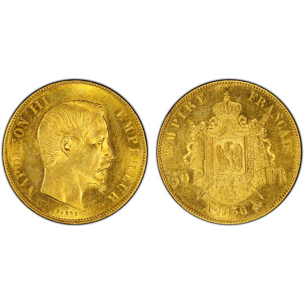 FRANCE: Napoleon III, 1852-1870, AV 50 francs, 1856-A, PCGS MS62