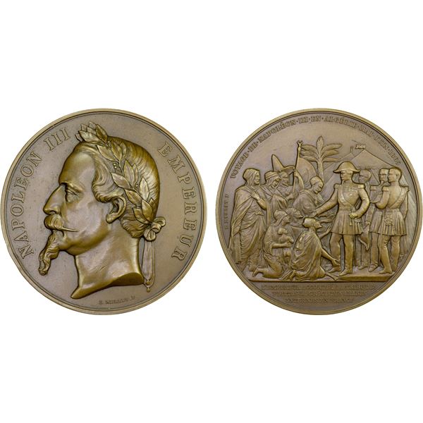 FRANCE: Napoleon III, 1852-1870, AE medal (176.9g) (1865), AU-UNC