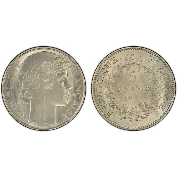 FRANCE: Third Republic, 5 francs, ND (1929), PCGS Specimen 64