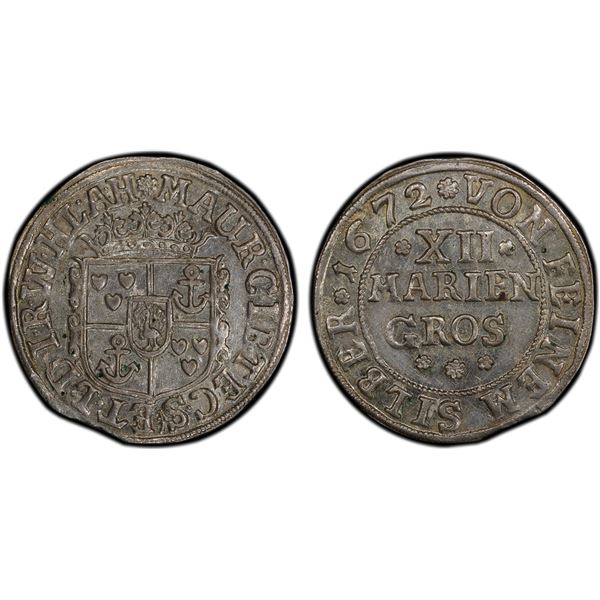 BENTHEIM-TECKLENBURG-RHEDA: Moritz, 1625-1674, AR 12 mariengroschen, 1672, PCGS AU58