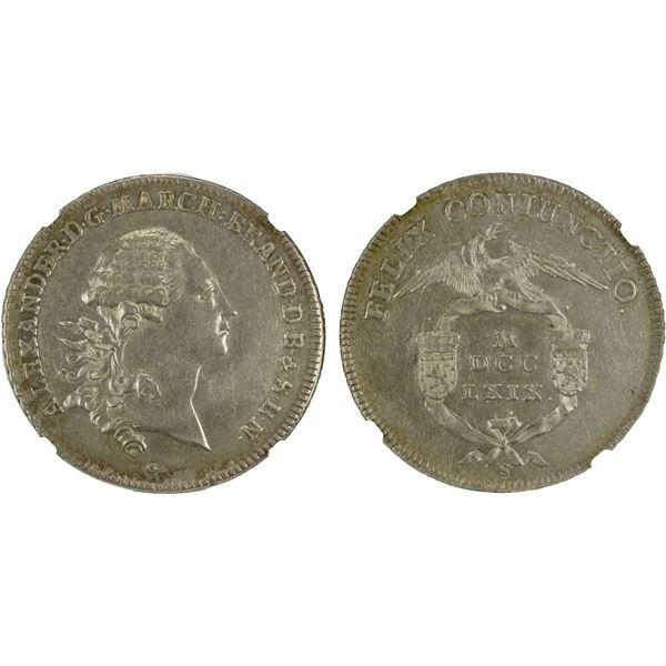 BRANDENBURG-ANSBACH: Christian Friedrich Karl Alexander, 1757-1791, AR conventionsthaler, 1769, NGC