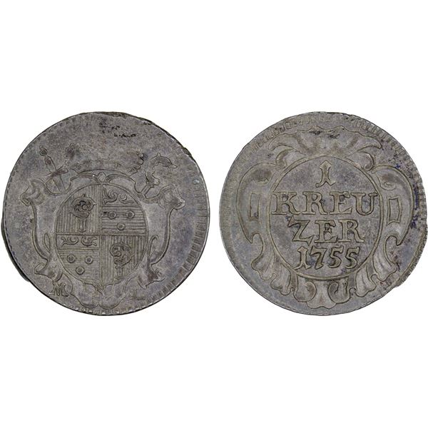 EICHSTADT: Johann Anton II von Freiberg-Hopferau, 1736-1757, BI kreuzer, 1755, XF