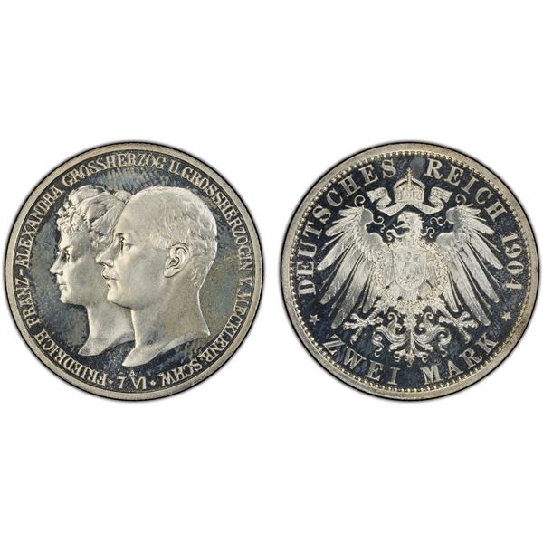 MECKLENBURG-SCHWERIN: Friedrich Franz IV, 1897-1918, AR 2 mark, 1904, PCGS PF65 Cameo