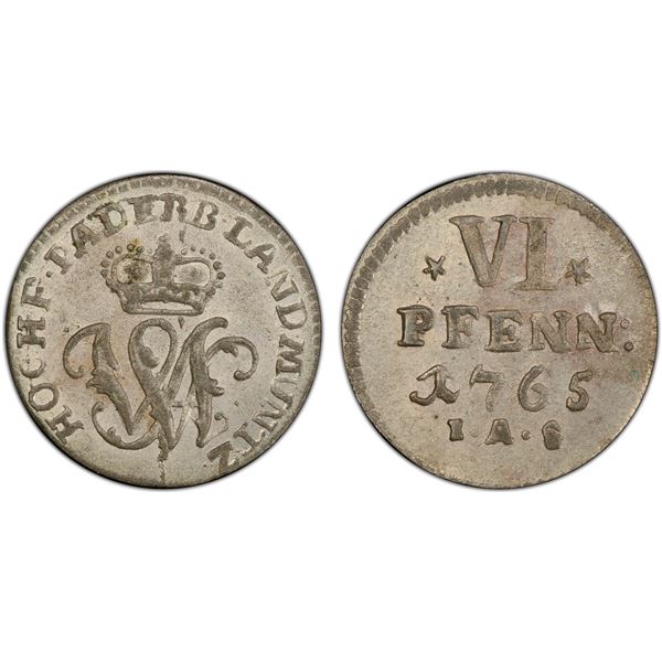 PADERBORN: Wilhelm Anton von Asseburg, 1763-1782, AR 6 pfennig, Neuhaus, 1765, PCGS MS64