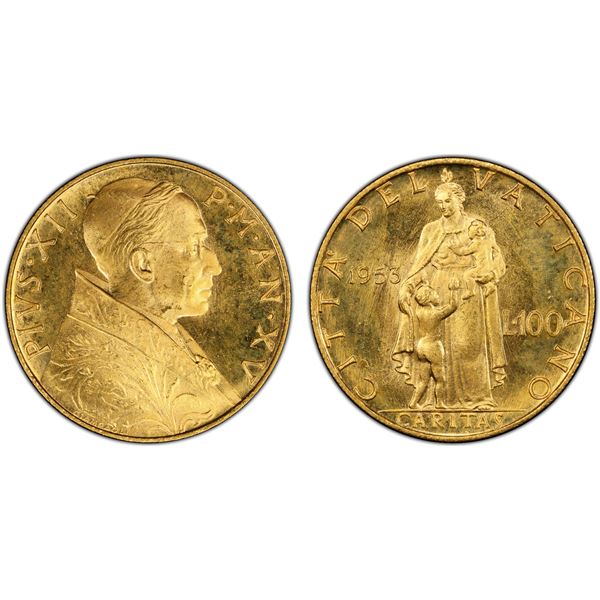 VATICAN: Pius XII, 1939-1958, AV 100 lire, 1953 year XV, PCGS MS65
