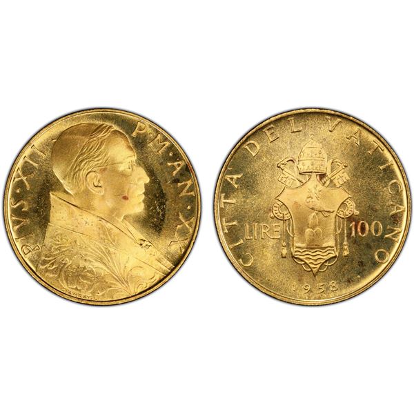 VATICAN: Pius XII, 1939-1958, AV 100 lire, 1958 year XX, PCGS MS66