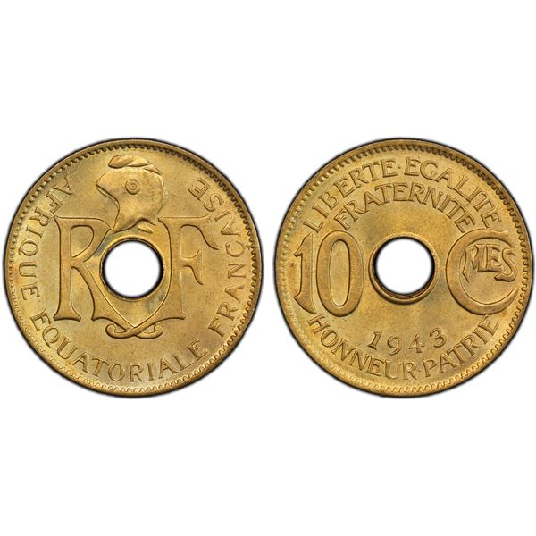 FRENCH EQUATORIAL AFRICA: French Colony, 10 centimes, 1943, PCGS MS65