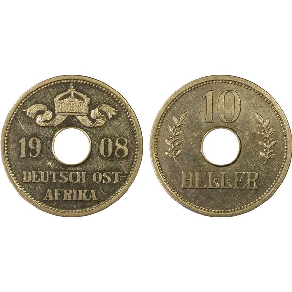 GERMAN EAST AFRICA: Wilhelm II, 1888-1918, 10 heller, 1908, PCGS Specimen 61