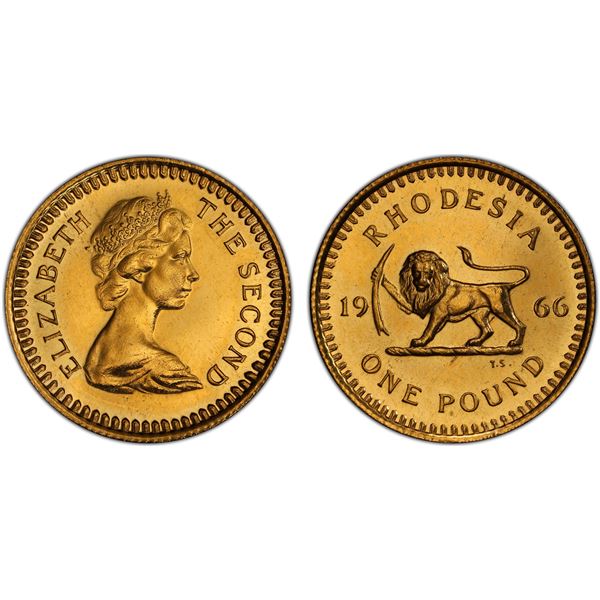 RHODESIA: Elizabeth II, 1964-1970, AV pound, 1966, PCGS Proof 63