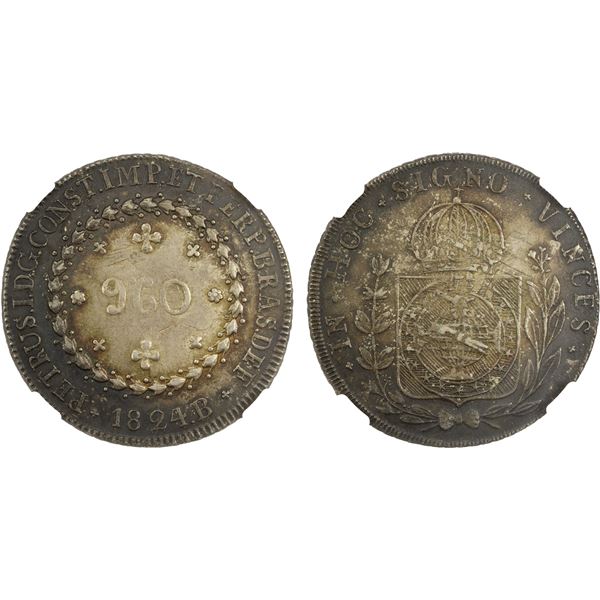 BRAZIL: Pedro I, 1822-1831, AR 960 reis, 1824-B, NGC MS62