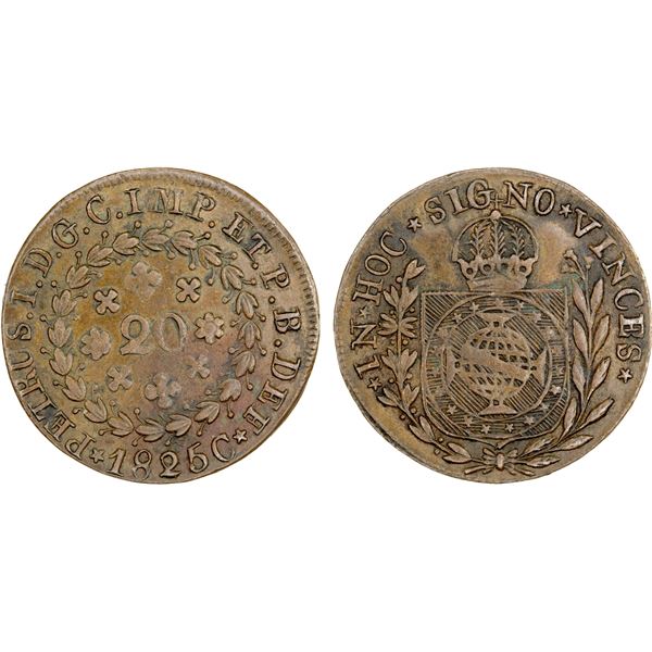 BRAZIL: Pedro I, 1822-1831, AE 20 reis, 1825-C, Choice VF