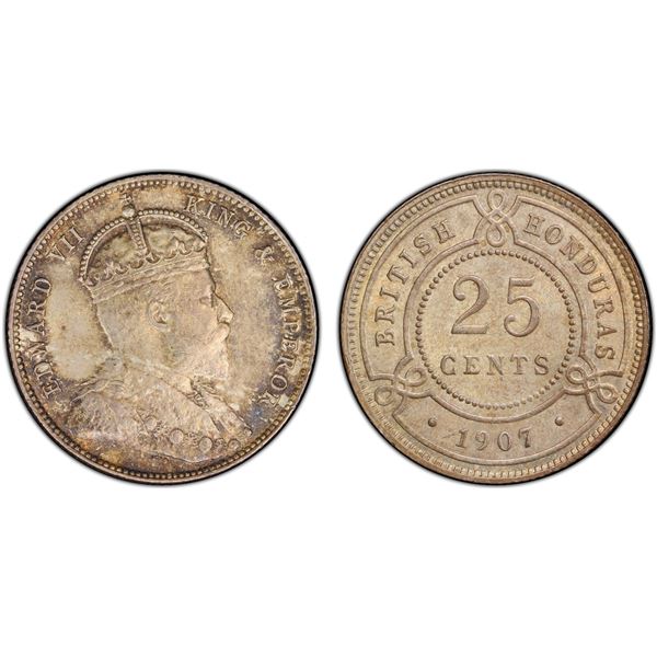 BRITISH HONDURAS: Edward VII, 1901-1910, AR 25 cents, 1907, PCGS MS63