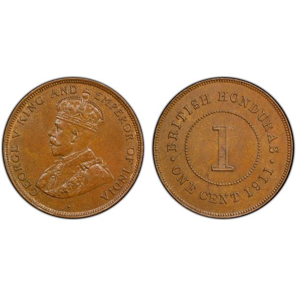 BRITISH HONDURAS: George V, 1910-1936, AE cent, 1911, PCGS MS64 BN
