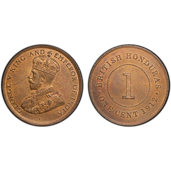 BRITISH HONDURAS: George V, 1910-1936, AE cent, 1912-H, PCGS MS64 RB
