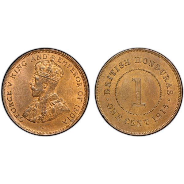 BRITISH HONDURAS: George V, 1910-1936, AE cent, 1913, PCGS MS64 RB