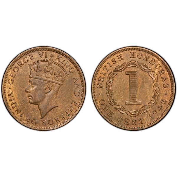 BRITISH HONDURAS: George VI, 1936-1952, AE cent, 1942, PCGS MS64 BN
