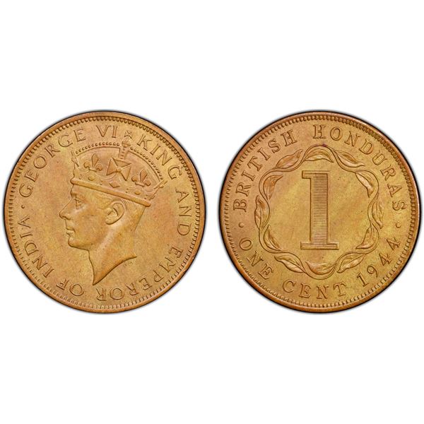 BRITISH HONDURAS: George VI, 1936-1952, AE cent, 1944, PCGS MS64 BN