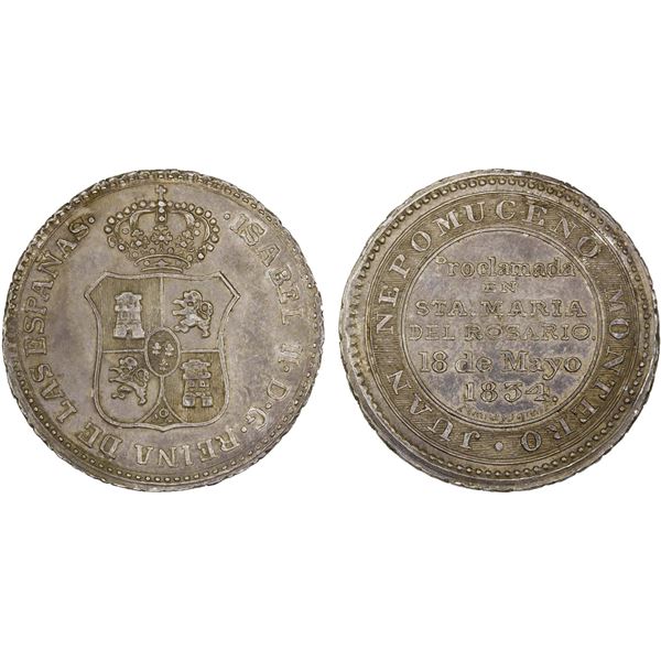 CUBA: Isabel II, 1833-1868, AR medal (6.42g), 1834, XF-AU