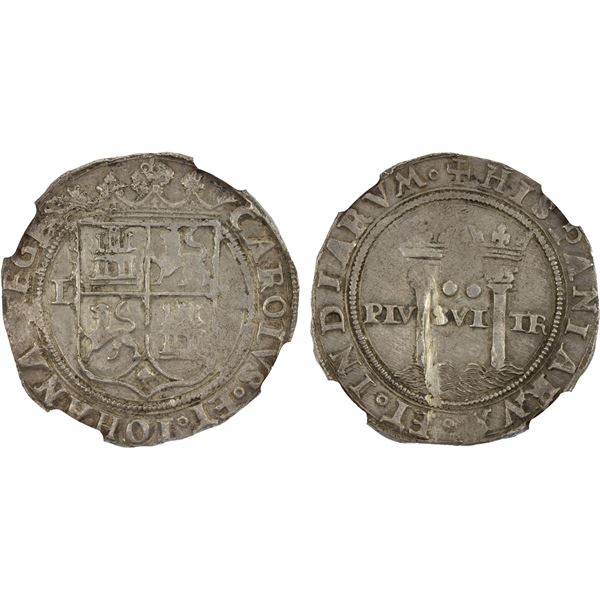 MEXICO: Carlos & Johanna, 1516-1556, AR 2 reales, ND (1542-55)-L-M, PCGS AU details