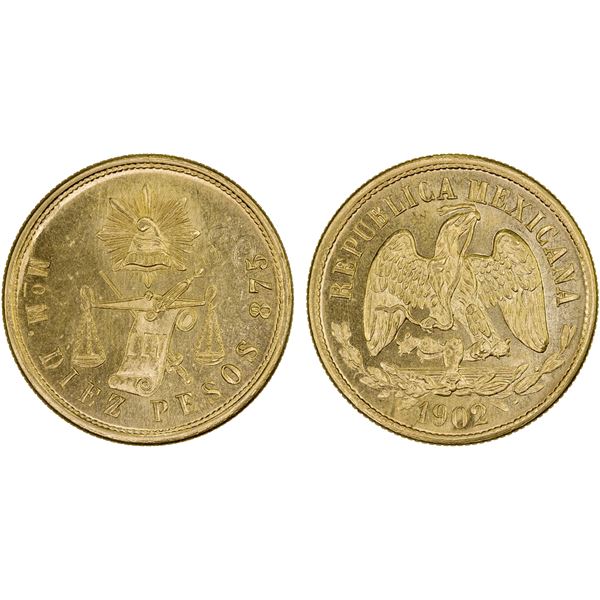 MEXICO: Republic, AV 10 pesos, 1902-Mo, UNC