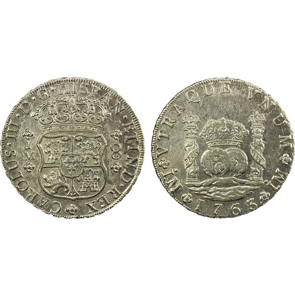 PERU: Carlos III, 1759-1788, AR 8 reales, 1763/2-LM, XF-AU