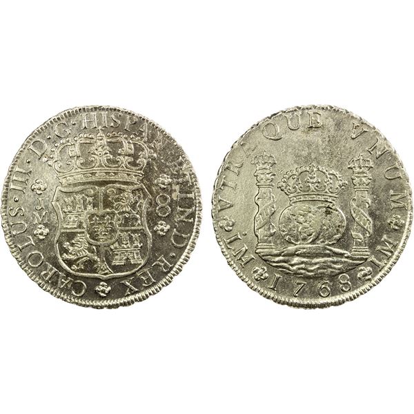 PERU: Carlos III, 1759-1788, AR 8 reales, 1768-LM, XF-AU