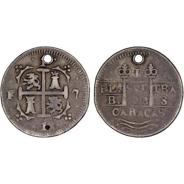 VENEZUELA: Caracas: Fernando VII, 1808-1821, AR 1 real (2.56g), 1818, About VF
