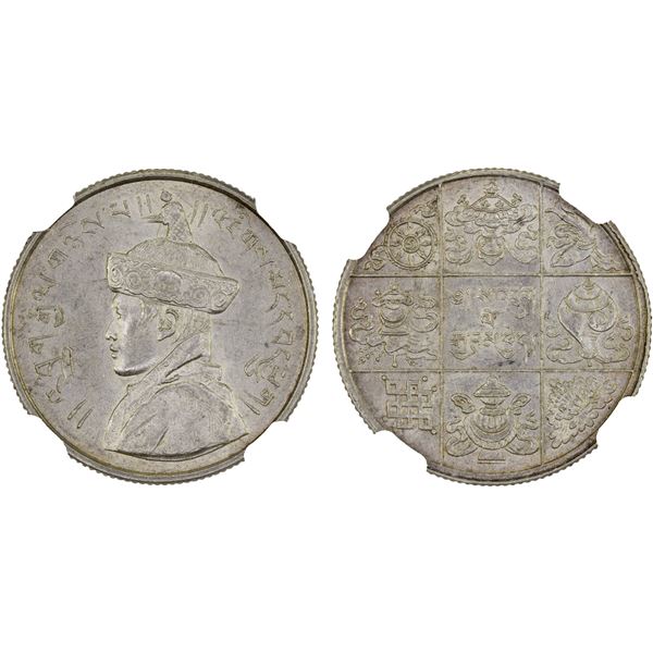 BHUTAN: Jigme Wangchuck, 1926-1952, AR 1/2 rupee, ND (1928), NGC MS62